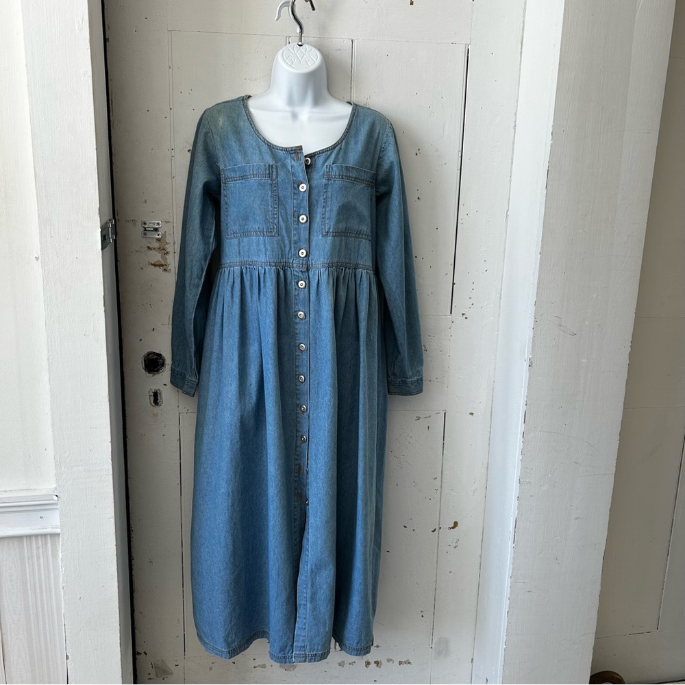 Vintage 90s True Blue Denim Blue Jean Cottagecore Prairie Dress